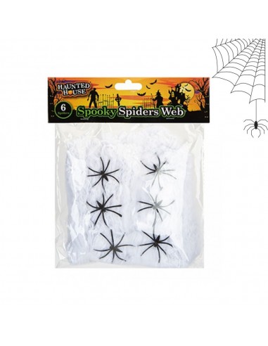 TELA DE ARAÑA JUMBO DECORATIVA + 6 ARAÑAS 