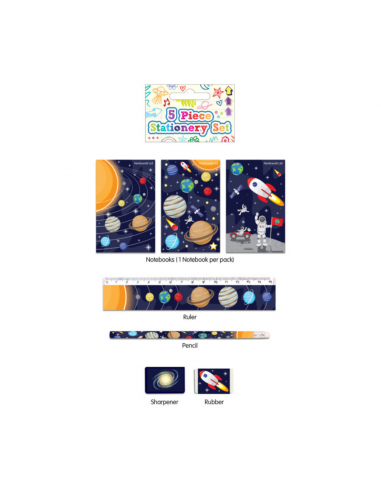 SET ESCOLAR ESPACIO 5 PZS: LIBRETA, LÁPIZ, GOMA, REGLA, SP
