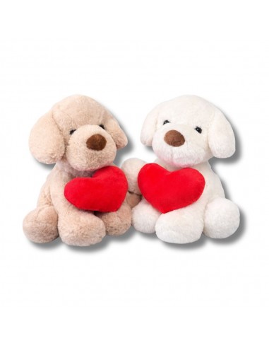 PERRO CON CORAZON CAFE Y CREMA 26CM 2 COLORES