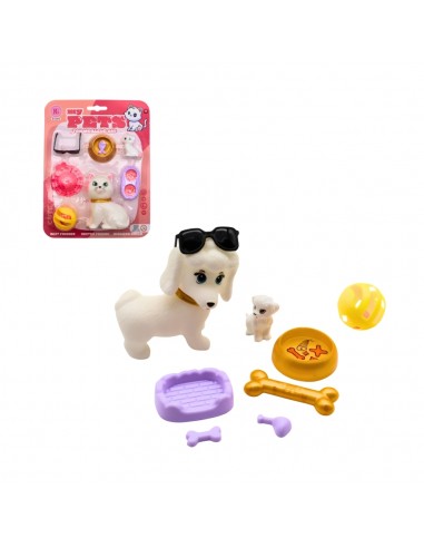 GATO Y PERRO EN BLISTER 9CM (7 ACCESORIOS)